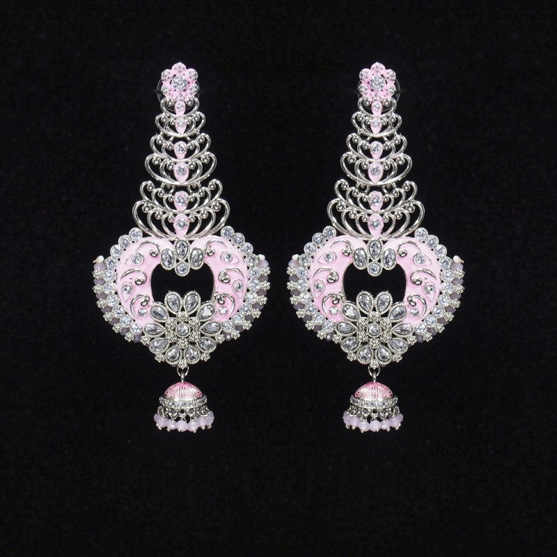 Light Pink Ad Earrings Silver Polish