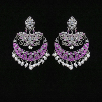 Minakari Earrings Rani Color Silver Polish