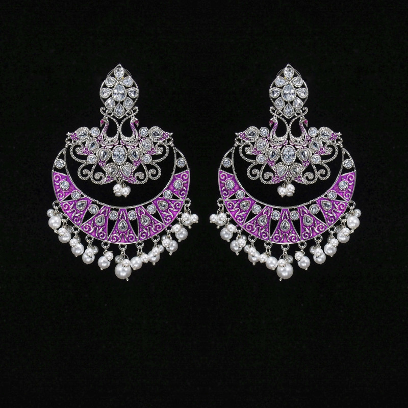 Minakari Earrings Rani Color Silver Polish
