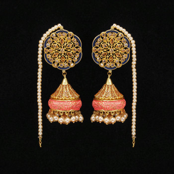 Minakari Earring Blue Pink Minakari Earring Blue Pink