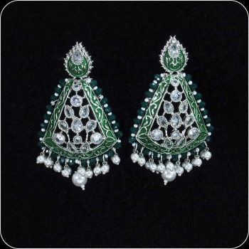 Dark Green Minakari Earrings Silver Polish Dark Green Minakari Earrings Silver Polish