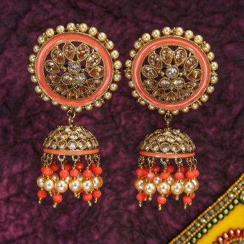 Minakari Round Earrings Orange Color Minakari Round Earrings Orange Color