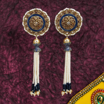 Minakari Earrings Blue Color White Moti Minakari Earrings Blue Color White Moti