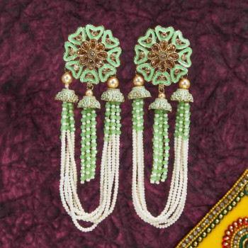 Green White Moti Earring Green White Moti Earring