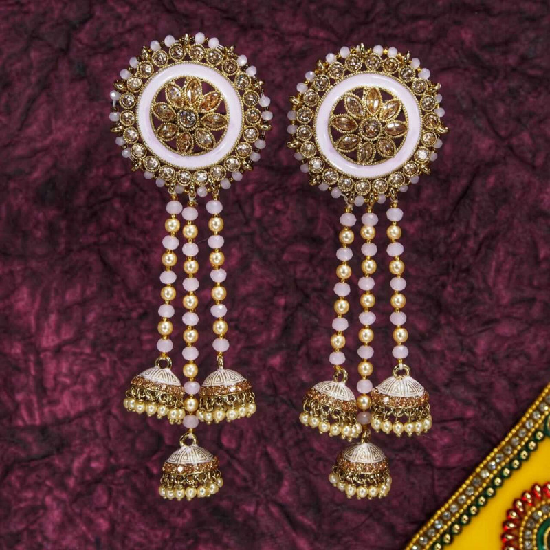 Minakri Earring Pink Color Moti Hanging