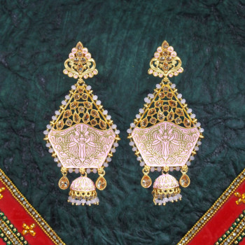 Minakari Brass Earrings Pink Color Rajwadi Polish