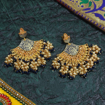 Minakari Brass Earrings Dark Blue Color Rajwadi Polish