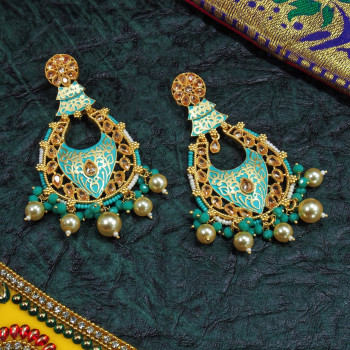 Minakari Brass Earrings Light Blue Color Rajwadi Polish