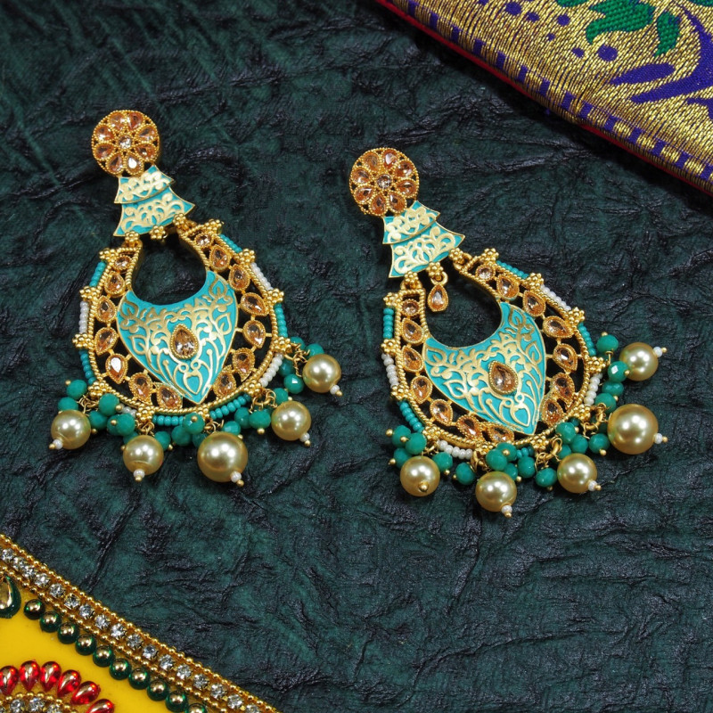 Minakari Brass Earrings Light Blue Color Rajwadi Polish