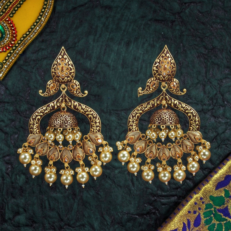 Meenakari Brass Earrings Brown Color Rajwadi Polish